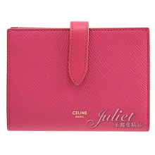 【茱麗葉精品】【全新商品 優惠中】CELINE 專櫃商品 燙金LOGO防刮扣式對開寬版中夾.桃紅 現貨