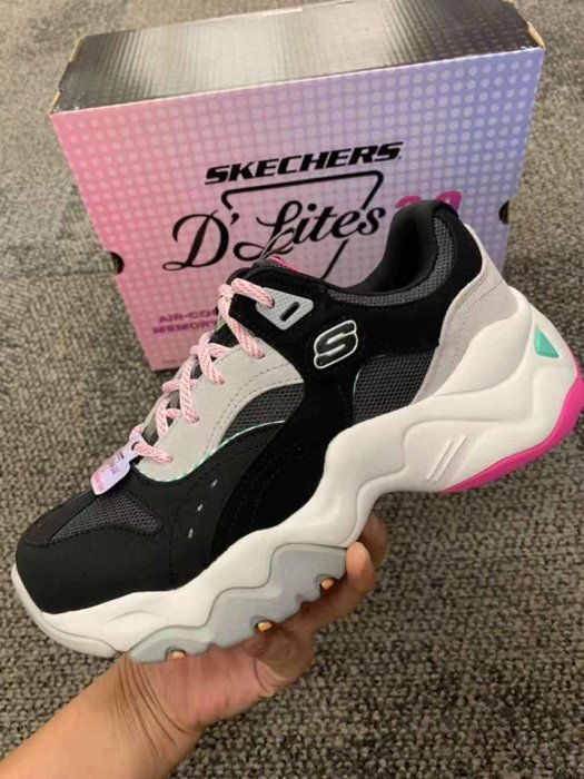 安安精品保證正品~【SKECHERS】時尚休閒系列 DLITES 3.0( 13377 BKHP)氣墊記憶鞋墊增高鞋