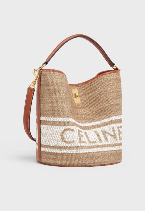 【翰貝格名牌館】全新真品 CELINE BUCKET 16 字母 棉麻 編織 子母 兩用 水桶包 195572 預購