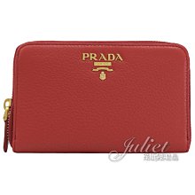 【茱麗葉精品】全新精品 PRADA 專櫃商品 1ML157 浮雕 LOGO荔枝牛皮拉鍊中夾.紅 預購無現貨