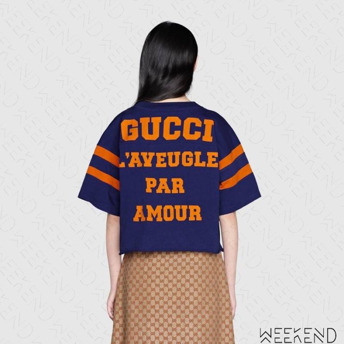 【WEEKEND】 GUCCI 1921 L'aveugle Par Amour 短版短袖 上衣T恤 藍色 660868