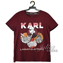 【茱麗葉精品】【全新精品】KARL LAGERFELD 專櫃商品 老佛爺巴黎地標印花棉質短T恤.酒紅(多尺寸) 現貨