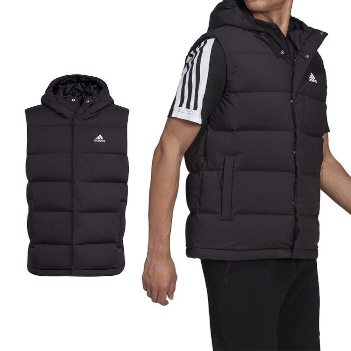 Adidas Helionic Vest 男 黑色 運動 休閒 口袋 羽絨背心 連帽 背心 HG6277