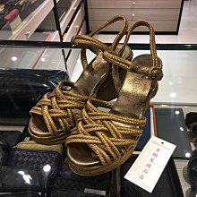 **香榭屋精品店 **  CHANEL 香奈兒 金色編織綁帶楔型涼鞋 35.5號 (B4678)