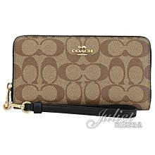 【茱麗葉精品】全新精品 COACH 專櫃商品 C4452 經典印花PVC手提式拉鍊長夾.駝/黑邊 現貨