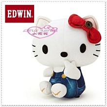 小花花日本精品♥ Hello Kitty EDWIN 聯名  玩偶娃娃 布偶  坐姿  藍白牛仔  50096800