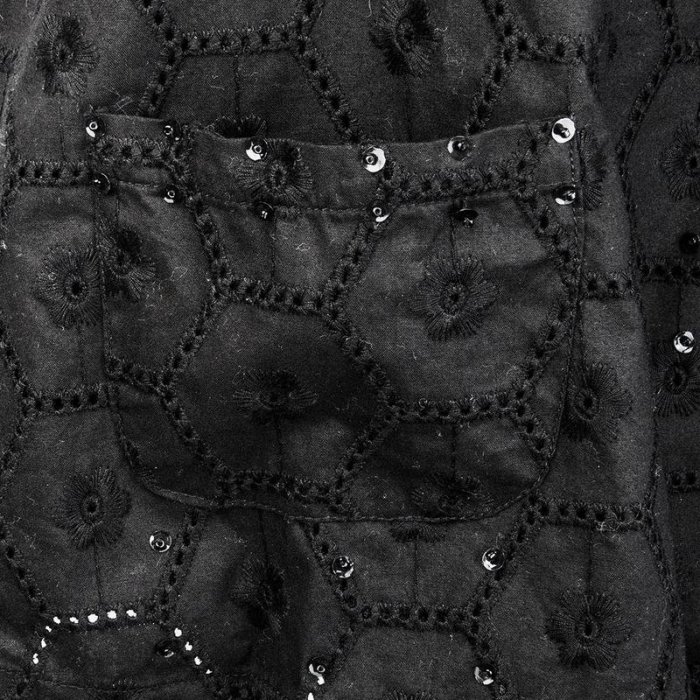 英國時尚品牌RIVER ISLAND黑色勾花亮片口袋ㄩ領短袖上衣 6號
