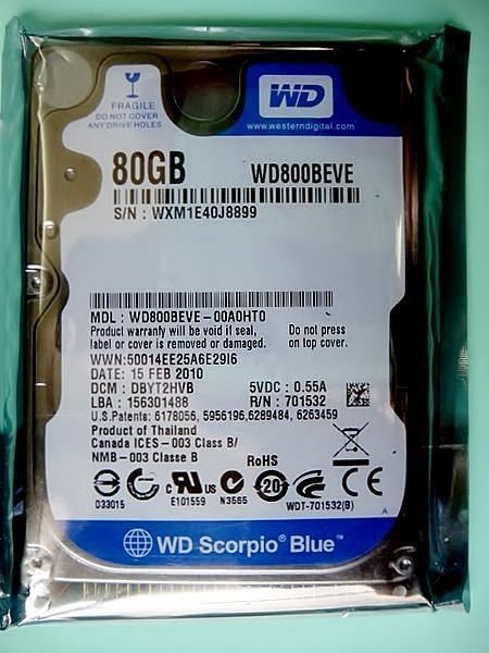 保固1年【小劉硬碟批發】全新 WD 2.5吋 80G 筆記型電腦硬碟/筆電硬碟, WD800BEVE,8M,IDE　