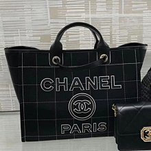 Chanel 23 C 單寧帆布沙灘包 黑格紋 現貨