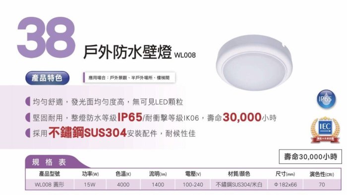 【Alex】【飛利浦經銷商】PHILIPS 飛利浦 WL008 IP65 戶外防水壁燈 LED 15W 圓形壁燈