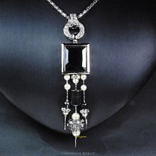 珍珠林~全新限量設計款.方形黑晶鋯石珍珠墬#108