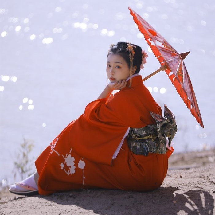 熱銷 日式服飾 桔子點點紅臘梅日本和服女日式改良日系傳統京都少女年會連衣裙