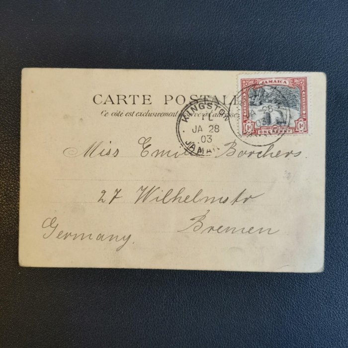 牙買加1903年實寄德國明信片一枚，120年了，比較少見的加8397