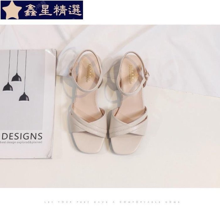 【F-store】2022年夏季新款法式涼鞋女仙女風一字帶中跟粗跟配裙子時裝涼鞋-欣晴百貨
