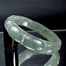 珍珠林~雕刻竹節圓玉鐲~天然A貨緬甸翠玉 (內徑59.5mm,手圍19號半)#205