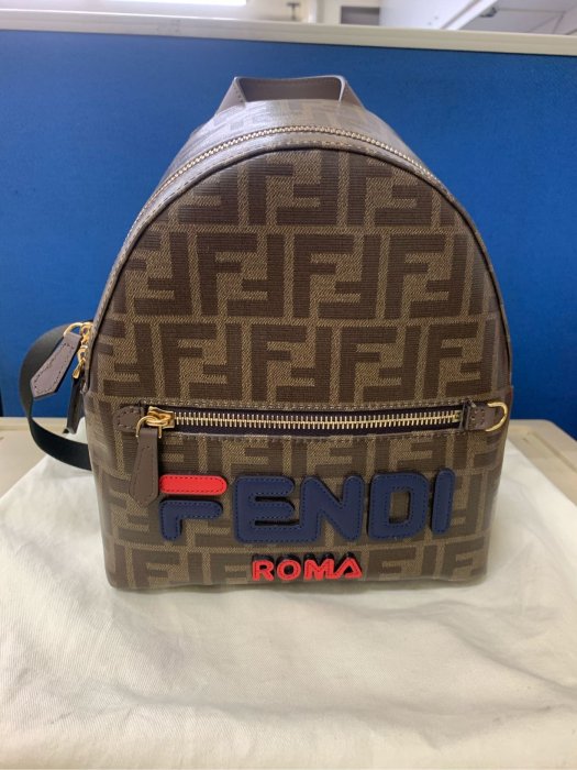 FENDI FILA 芬迪 MANIA FF LOGO 咖啡色 聯名款後背包 雙肩包