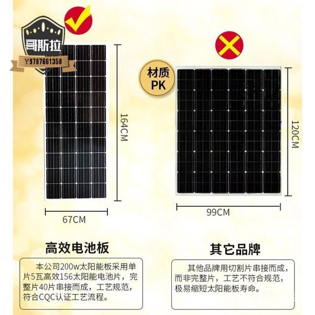 12V家用充電板 100W瓦單晶太陽能板 太陽能電池 板發電板光伏發電系統#哥斯拉之家#