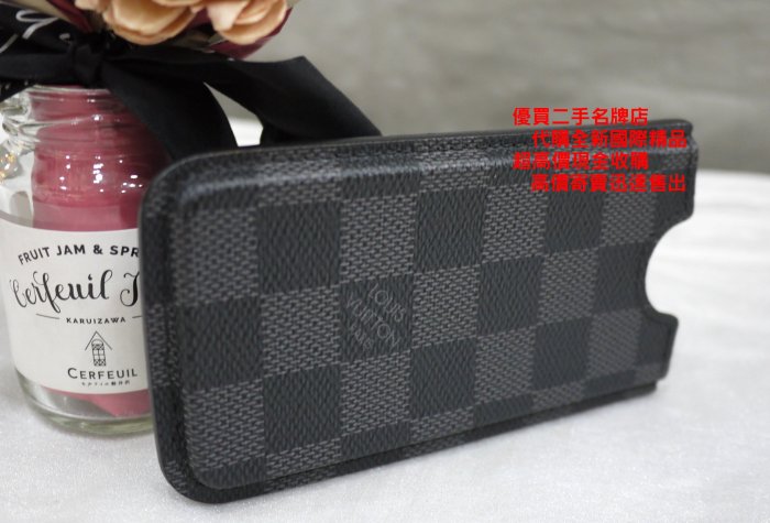 優買二手精品名牌店 LV N63184 黑色棋盤格紋 手機 iPhone 5 證件識別證名片悠遊卡夾套 全新二