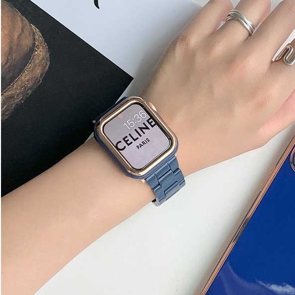 環保樹脂錶帶+錶殼套裝 適用 Apple Watch 8 7 6 SE 5 4代蘋果手錶錶帶 41 44 45 49mm