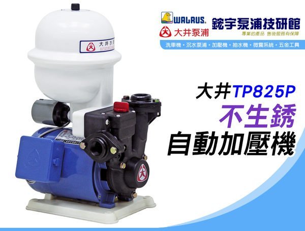 免運+含稅歡迎【鋐宇泵浦技研館】大井 TP825PTB 1/2HP 1" 不生銹 抗菌 自動加壓機 加壓馬達 附溫控保護