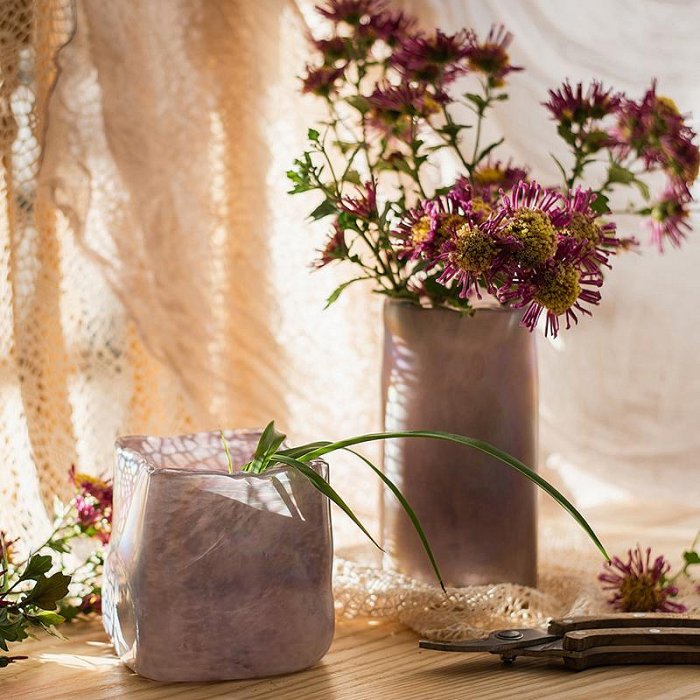 藝術玻璃花瓶方形醒花桶水培花器設計水培擺件餐桌面美式北歐