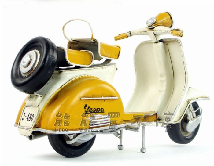 [在台現貨/精緻款] 偉士牌 Vespa 復古腳踏機車 義大利 黃色 後置備胎 鐵製 摩托車模型 居家擺飾 送禮最佳選擇