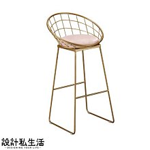 【設計私生活】薩菲金色圓背高腳吧檯椅-粉色絨布(部份地區免運費)119W