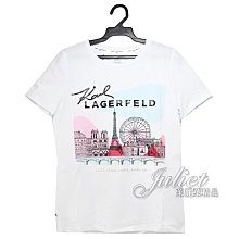 【茱麗葉精品】【全新精品】KARL LAGERFELD 卡爾 專櫃商品 巴黎風景插圖棉質短T恤.白XS 現貨