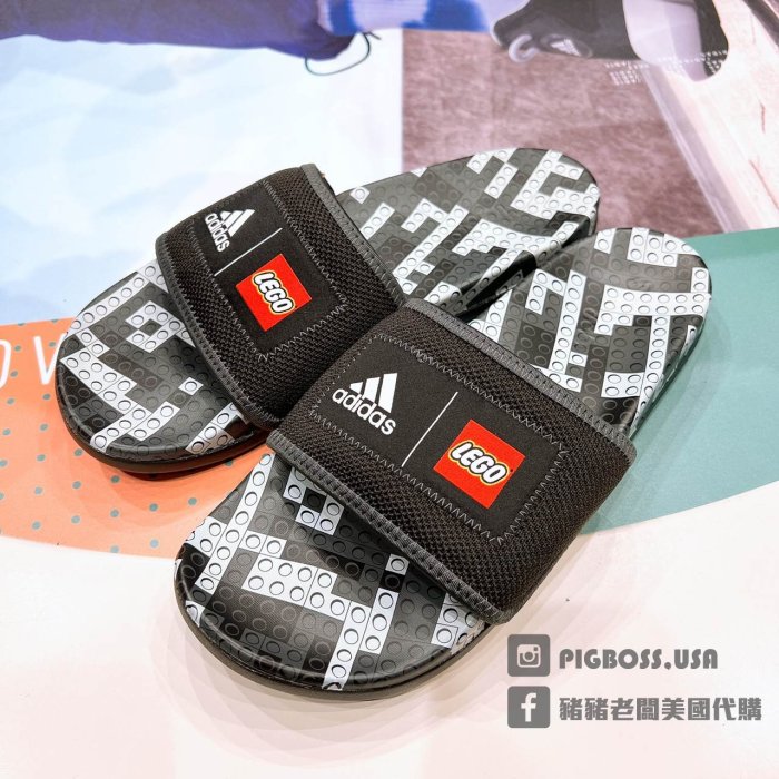 【豬豬老闆】ADIDAS LEGO X ADILETTE COMFORT 黑灰 樂高 積木感 拖鞋 男鞋 GW0822