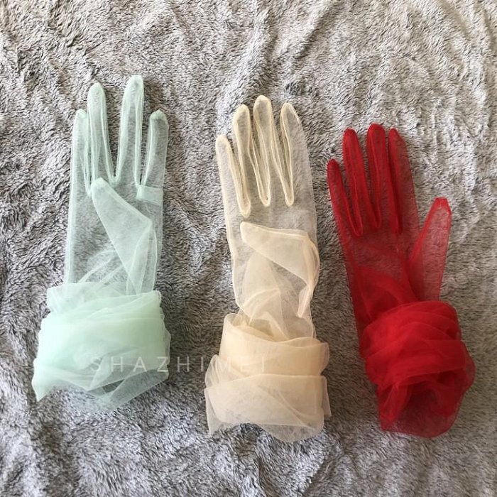 出口70CM超長薄紗手套透明彩色手套新娘手套結婚手套演出禮服手套