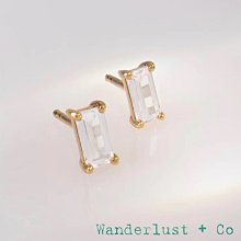 Wanderlust+Co 澳洲品牌 祖母綠切割方鑽耳環 5A頂級鋯石單鑽耳環 Baguette