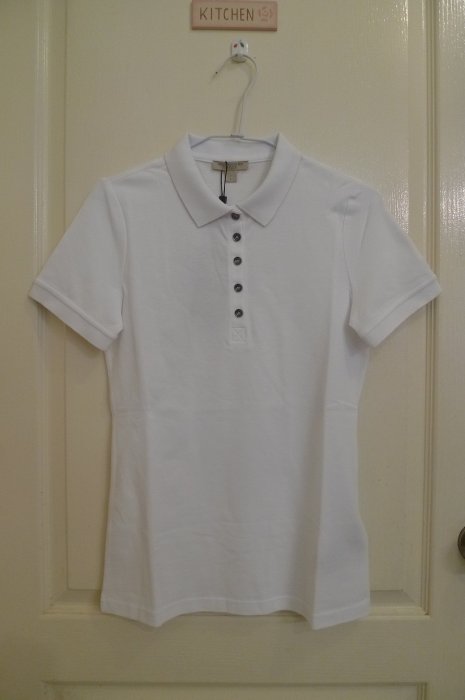 Burberry Check Trim Stretch Cotton Piqué Polo Shirt短袖Polo衫白色