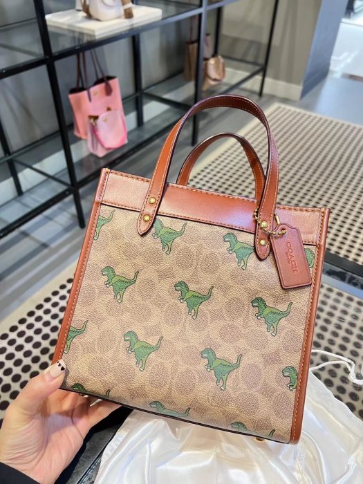 NaNa代購 COACH CF083 新款恐龍圖案REXY女士托特包 恐龍包 單肩斜挎手提包 附購證