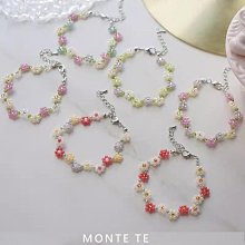 【MONTE TE手作飾品】夏夜之夢幔幔花青檸蝶落香藍花朵串珠手鍊