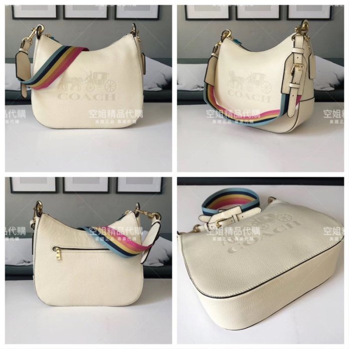 空姐精品代購 COACH 72702 大馬車LOGO半月包 單肩斜挎 手提女包 荔枝紋牛皮 彩色肩帶 附購證 下標送禮