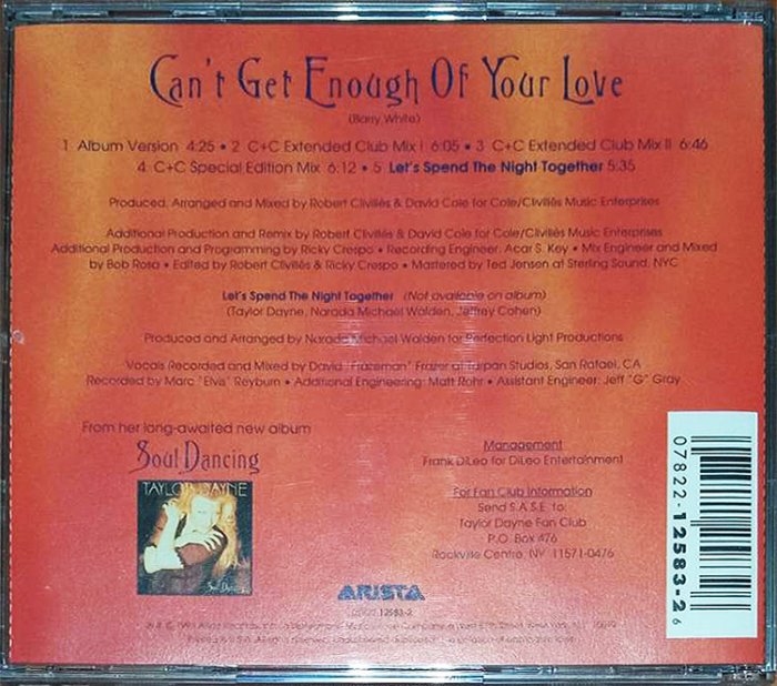 【美國製 混音單曲CD】TAYLOR DAYNE-CAN’T GET ENOUGH OF YOUR LOVE（免運）