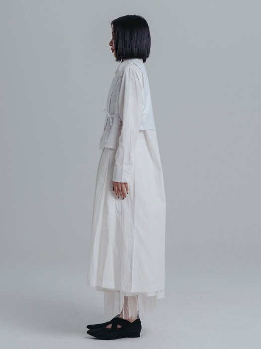 ►DR.DESIGN│DR33145-小眾 暗黑 簡約 寬鬆白色  兩件式 (背心+襯衫洋裝)套裝組
