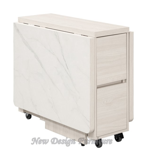 【N D Furniture】台南在地家具-刷白木紋木心板仿石面收合多功能折合桌含4椅MC