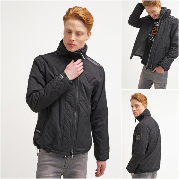 極度乾燥 Superdry Quilted Windcheater 格紋縫線 立領 防風 風衣 外套 黑色 限量現貨特價