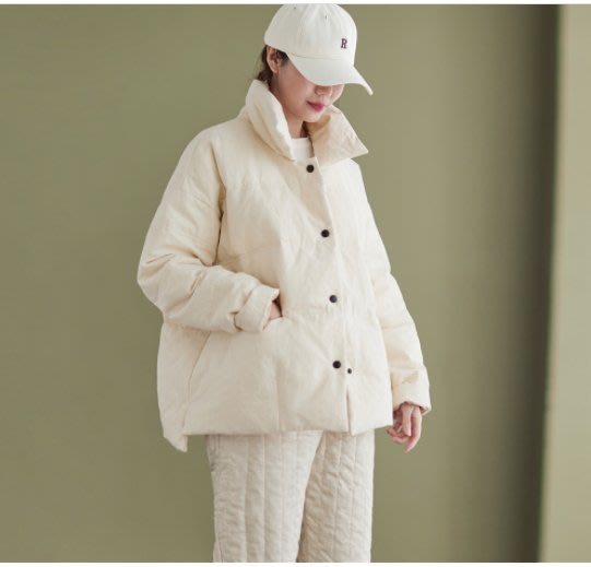 (老銀屋)冬裝新品亞麻棉立領白鴨絨加厚氣質款保暖羽絨外套