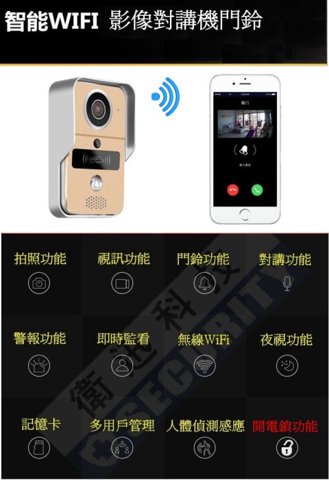 衛迅科技~無線 4G WiFi 影像 APP 對講機 防水 門鈴【智慧 門鈴 影像對講機 可開電鎖 】免配線