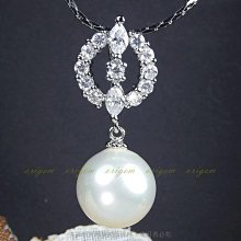 珍珠林~垂吊式12MM珍珠環形晶鑽墬~深海硨磲貝彩珍珠鋯石鑽精鑲#098+3B