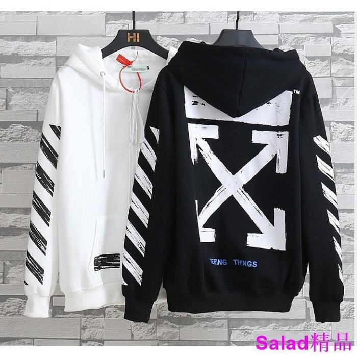 【熱賣下殺價】新品上市 潮牌必備 OFF-WHITE 條紋箭頭 油畫 外套男女連帽大學T 情侶裝 外套