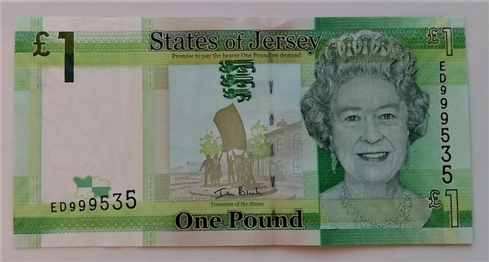 2010 年 £1 伊麗莎白二世 1 元 英磅 綠招財鈔 ONE Pound 999 豹子號 紙鈔幣 ED999535