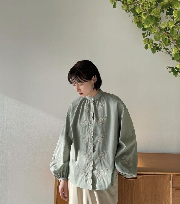 【預購】日本連線CLANE夏21新入荷VINTAGE FLOWER EMBROIDERY SHIRT復古刺繡花泡泡袖襯衫