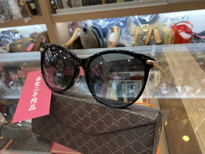 ☆最愛二手精品☆ GUCCI 黑色鏡面兩側金色竹節太陽眼鏡墨鏡 GG3777 XG3831