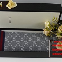 優買二手精品名牌店 GUCCI 325806 GG 羊毛 大象灰木灰 絨白 Logo字紋老花原花長巾披巾圍巾 全新I