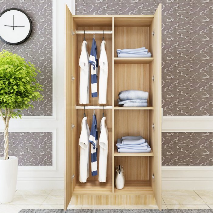 兩門衣柜實木質板式組裝簡約現代經濟型成人出租房2門掛衣服柜子