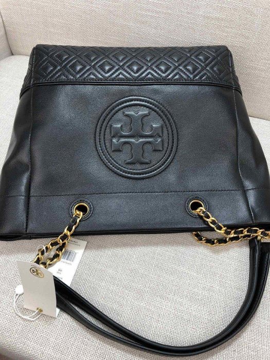 熱賣精選現貨促銷 美牌 Tory Burch TB 1804 羊皮購物袋 有拉鍊 黑色 明星同款