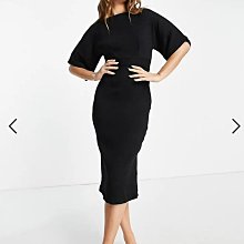 (嫻嫻屋) 英國ASOS-Closet 知性高貴名媛黑色圓領和服袖及膝裙洋裝禮服